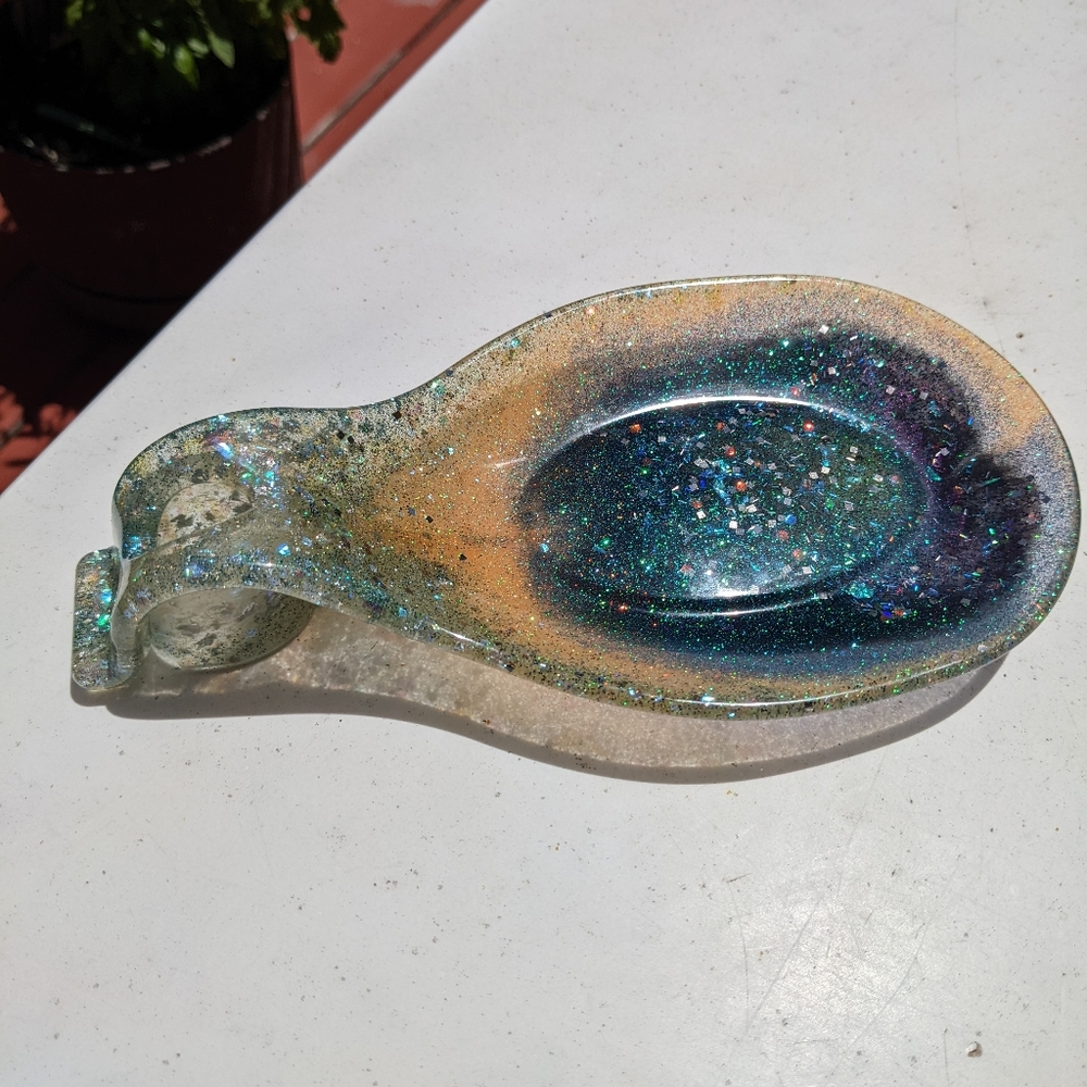 Spoon Rest Super Sparkly Food safe Epoxy Resin Handmade Art Spoon Cozy Baking - Picture 4 of 7